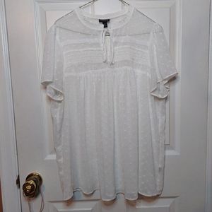 Torrid White Swiss Dot Crinkle Gauze Peasant Popover Blouse Bohemian Size L